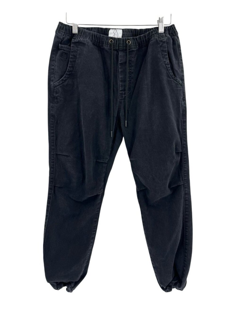 KUWALLATEE Men's Black Midweight Drawstring Chino Jogger Pant Large